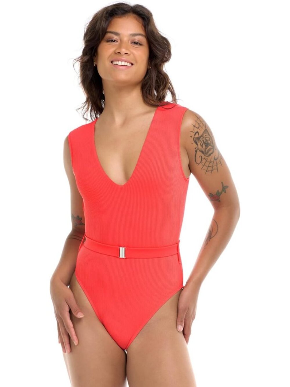 Body Glove Women's Ezry V-Neck One Piece Swimsuit with Belted Detail